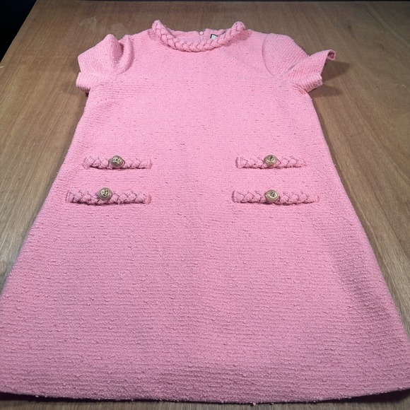 Tuckernuck Dresses & Skirts - Tuckernuck Jackie Tweed Dress L Coral Pink Shift Mini Gold Buttons Preppy
